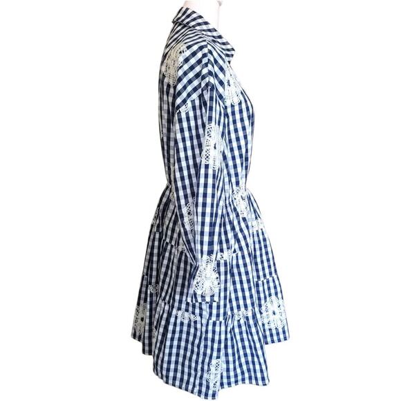 Gracia Floral Navy/White Check Embroidered Mini Dress, Country-Chic, Picnic - Picture 6 of 13